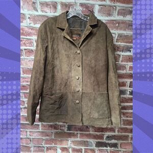 Vintage Men’s Leather Suede Shirt‎ Jacket Brown Button Heavyweight Size L/XL